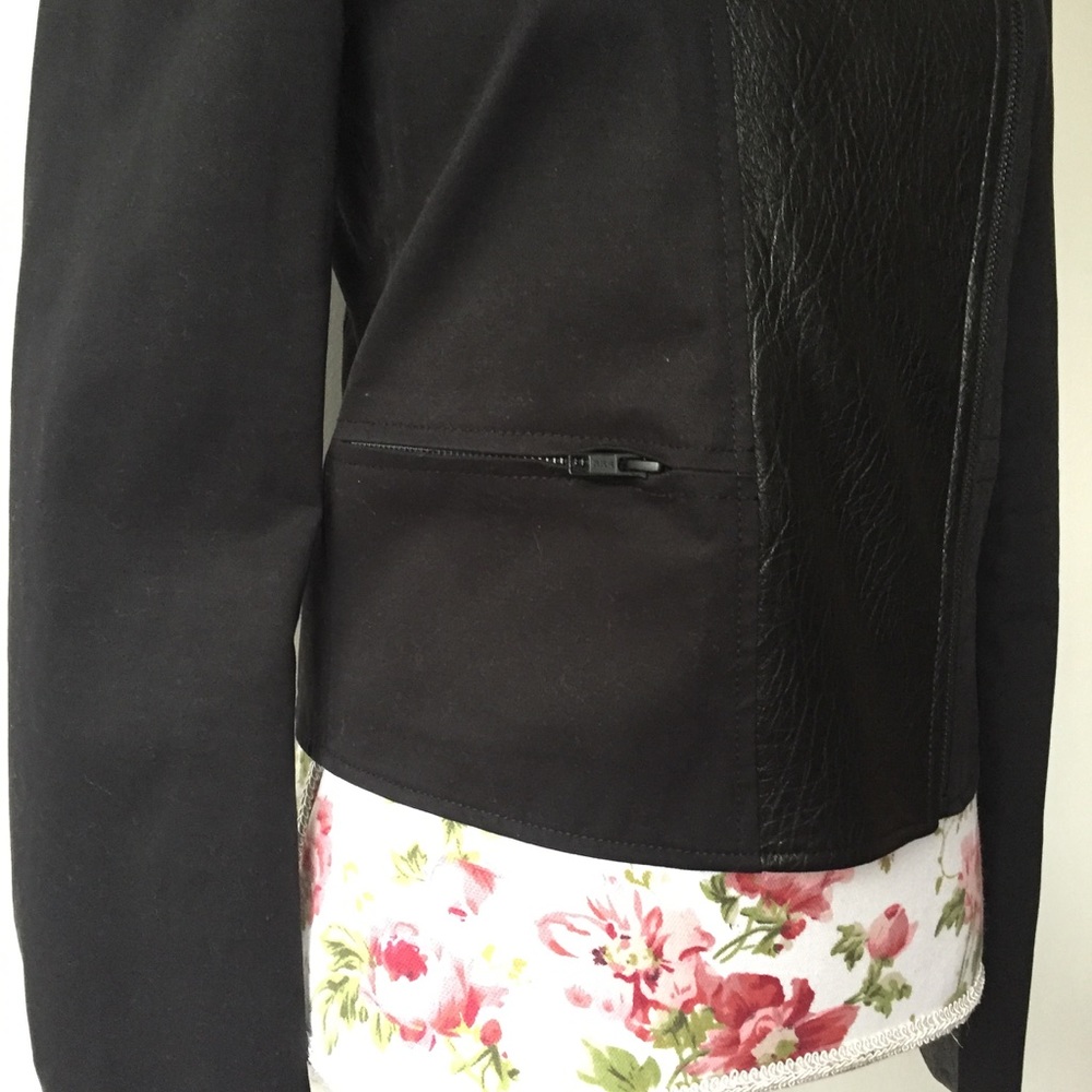 NWOT Theory Leather Trim Cotton Black Fitted Coat - Picture 5 of 8